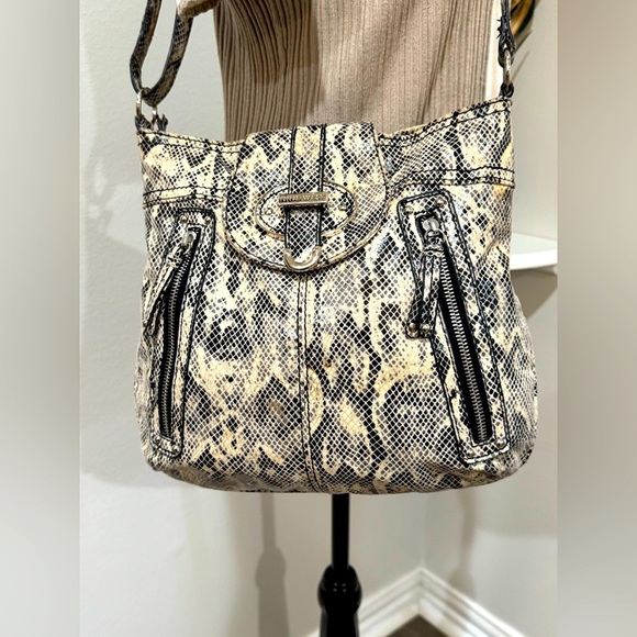 Nine West Snake Print Man Made Material Shoulder Bag, zipper and snap closure - Picture 1 of 14
